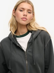 Superdry Black Oversized Contrast Stitch Zip 100% Cotton Hoodie - Image 5 of 6