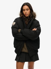 Superdry Black Oversized Everest Faux Fur Bomber Jacket - Image 1 of 2
