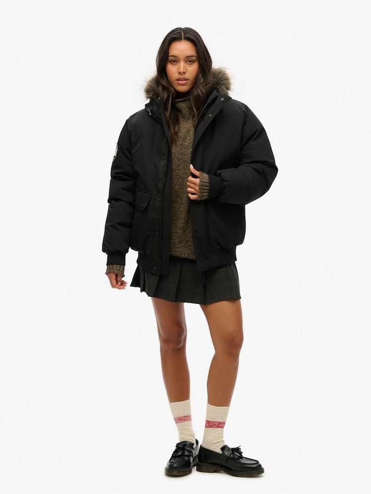Superdry Black Oversized Everest Faux Fur Bomber Jacket - Image 2 of 2