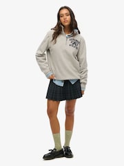 Superdry Grey Oversized 100% Cotton Vintage Athletic Zip Henley Jumper - Image 2 of 4