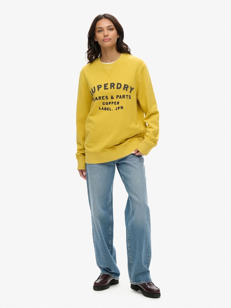 Superdry Yellow Oversized 100% Cotton Workwear Applique Sweatshirt - Image 2 of 4