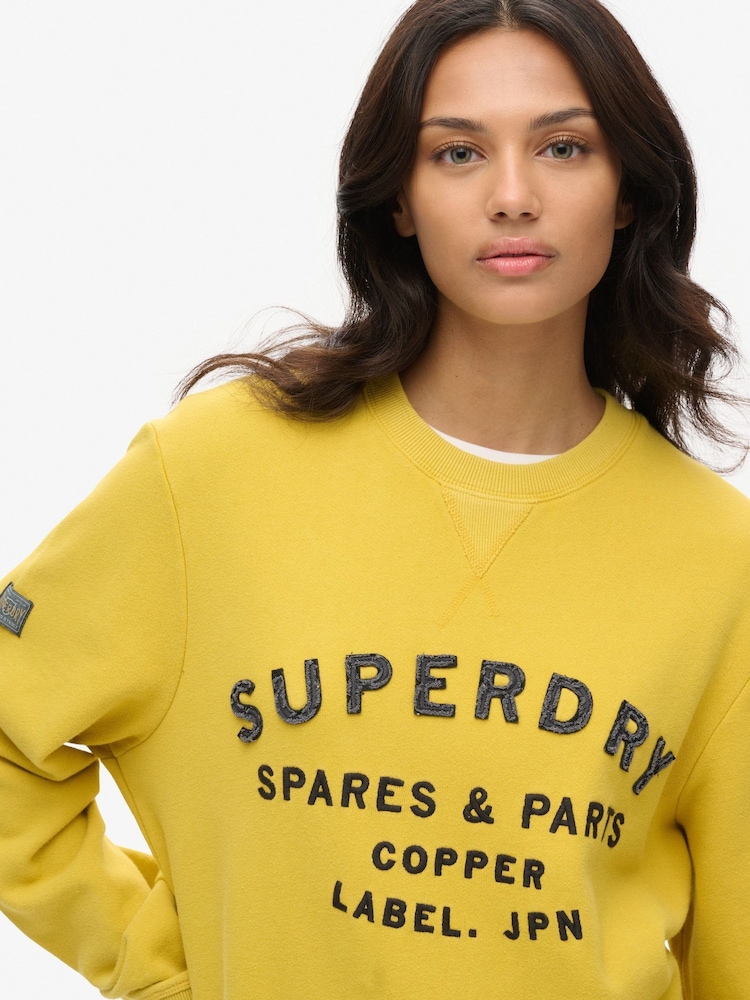 Superdry Yellow Oversized 100% Cotton Workwear Applique Sweatshirt - Image 4 of 4