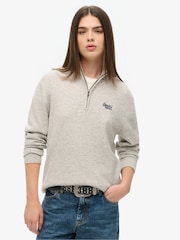 Superdry Grey Essential Embroidered Knitted Half Zip Jumper - Image 1 of 1