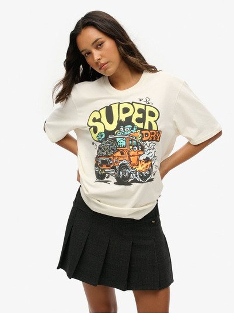 Superdry White Oversized 100% Cotton Dragnut Odd Rods T-Shirt - Image 1 of 4 Superdry White Oversized 100% Cotton Dragnut Odd Rods T-Shirt - Image 1 of 4