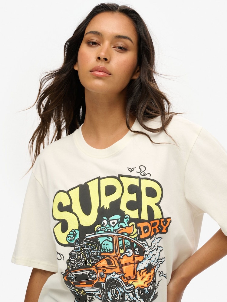 Superdry White Oversized 100% Cotton Dragnut Odd Rods T-Shirt - Image 4 of 4 Superdry White Oversized 100% Cotton Dragnut Odd Rods T-Shirt - Image 4 of 4