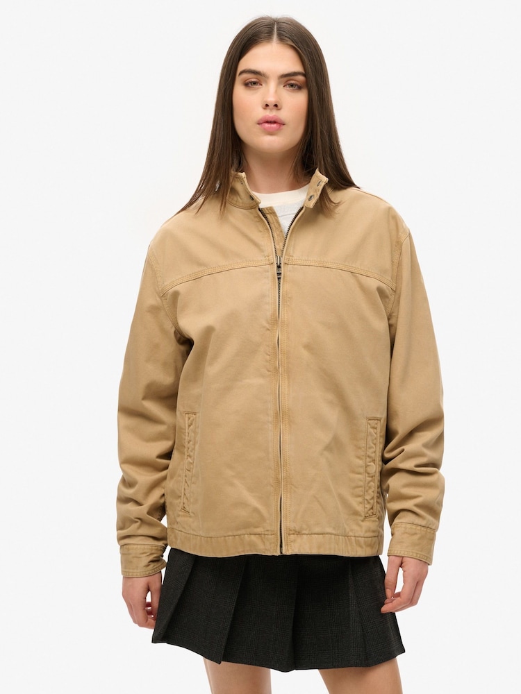 Superdry Brown Oversized Classic Harrington 100% Cotton Jacket - Image 2 of 6