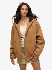 Superdry Brown Oversized Surplus Hooded 100% Cotton Bomber Jacket - Image 1 of 2