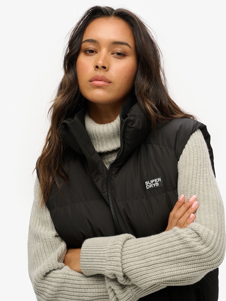 Superdry Black Oversized Sports Puffer Gilet - Image 3 of 3