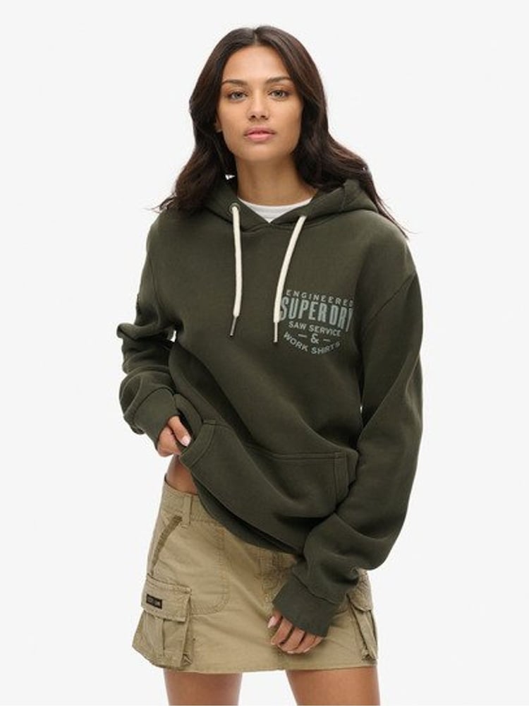 Superdry Green Oversized Machined Goods Workwear Hoodie - Image 1 of 4