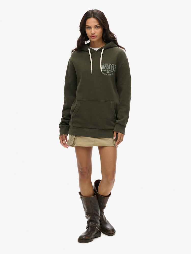 Superdry Green Oversized Machined Goods Workwear Hoodie - Image 2 of 4