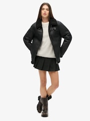 Superdry Black Oversized Faux Fur Shearling Aviator Jacket - Image 2 of 3