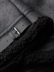 Superdry Black Oversized Faux Fur Shearling Aviator Jacket - Image 3 of 3
