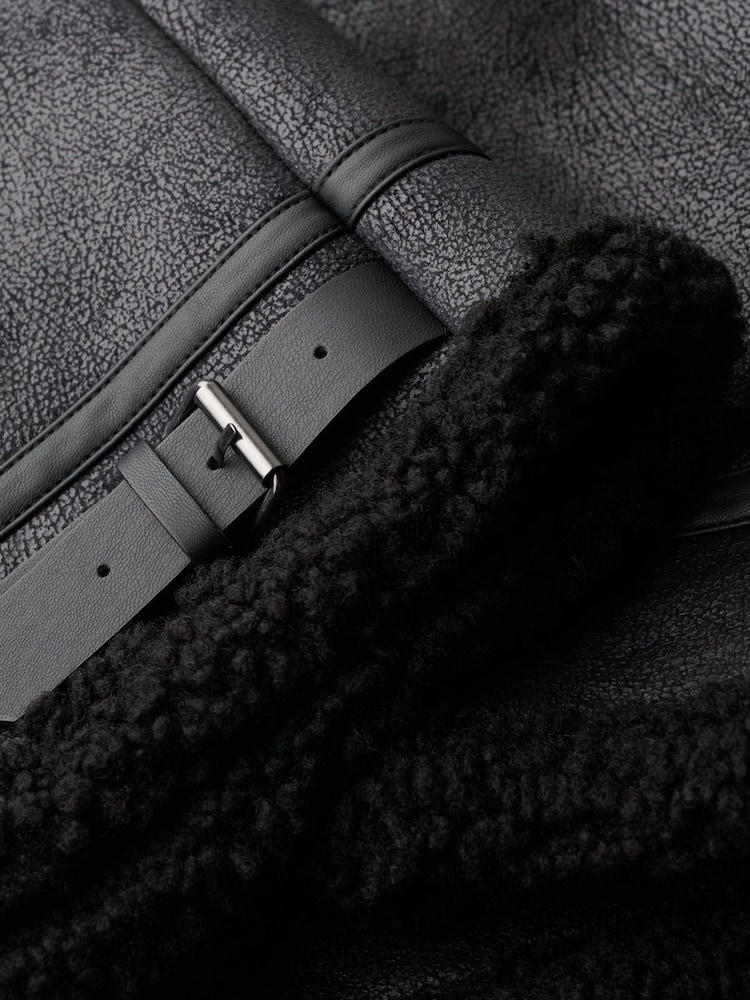 Superdry Black Oversized Faux Fur Shearling Aviator Jacket - Image 3 of 3