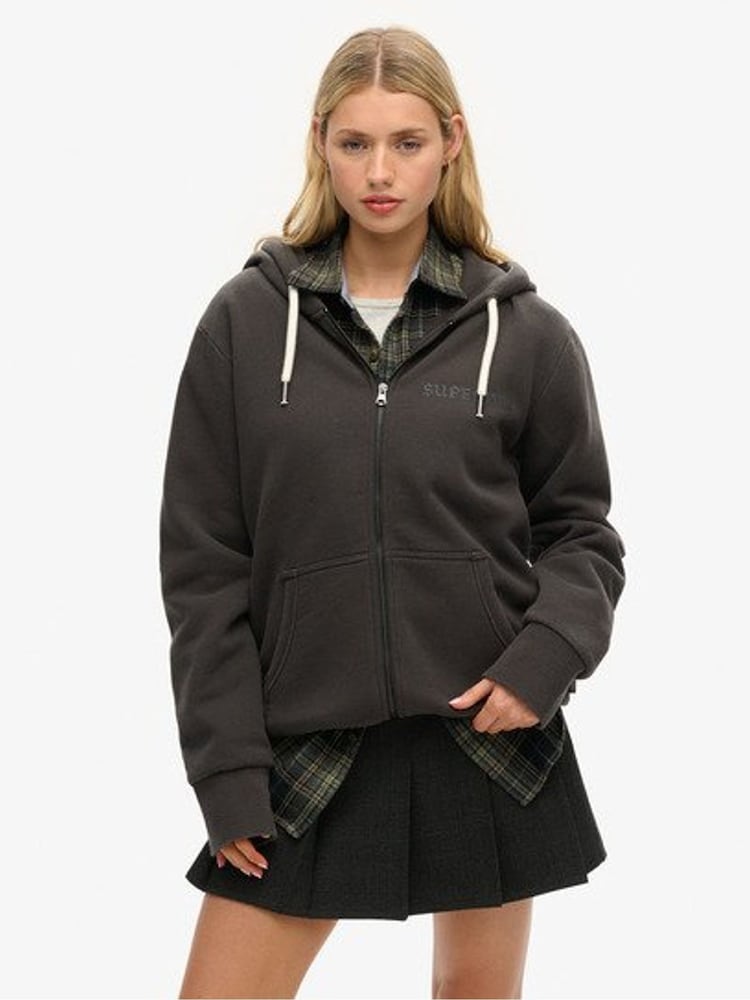 Superdry Black Oversized Tattoo Graphic Print Zip Hoodie - Image 1 of 2
