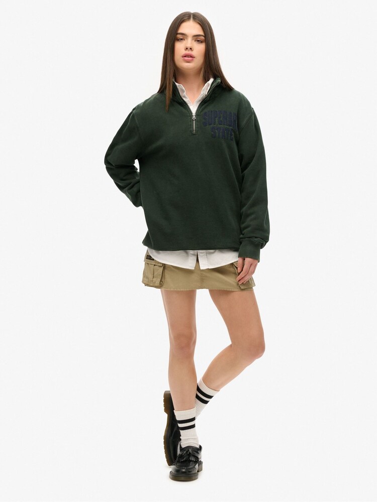 Superdry Black Oversized 100% Cotton Vintage Athletic Zip Henley Jumper - Image 2 of 2 Superdry Black Oversized 100% Cotton Vintage Athletic Zip Henley Jumper - Image 2 of 2