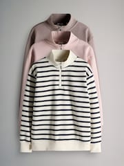 The Set Brown/Pink/Stripe 3 Pack Zip Neck Sweatshirts - Image 2 of 11