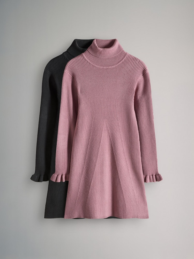 The Set Black/Pink 2 Pack Rib Knit Roll Neck Dresses - Image 1 of 6 The Set Black/Pink 2 Pack Rib Knit Roll Neck Dresses - Image 1 of 6
