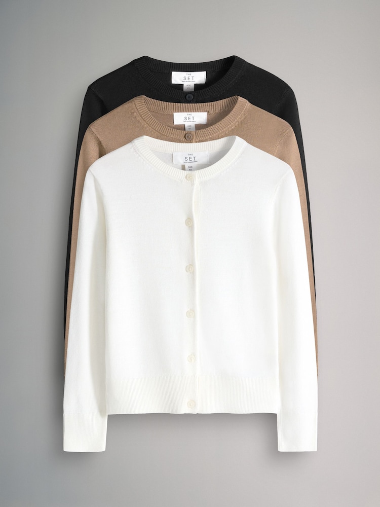 The Set Black/Cream 3 Pack Knitted Cardigans - Image 1 of 6 The Set Black/Cream 3 Pack Knitted Cardigans - Image 1 of 6
