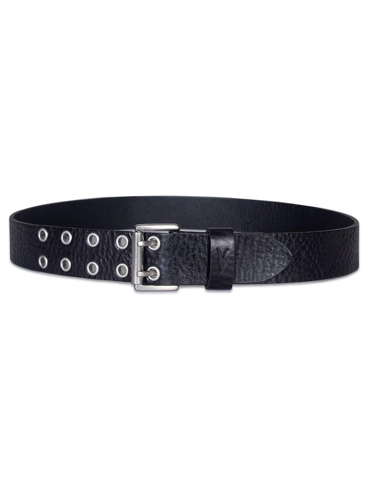 AllSaints Black 38 MM Distredded Leather Eyelet Belt - Image 2 of 3