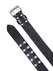 AllSaints Black 38 MM Distredded Leather Eyelet Belt - Image 3 of 3