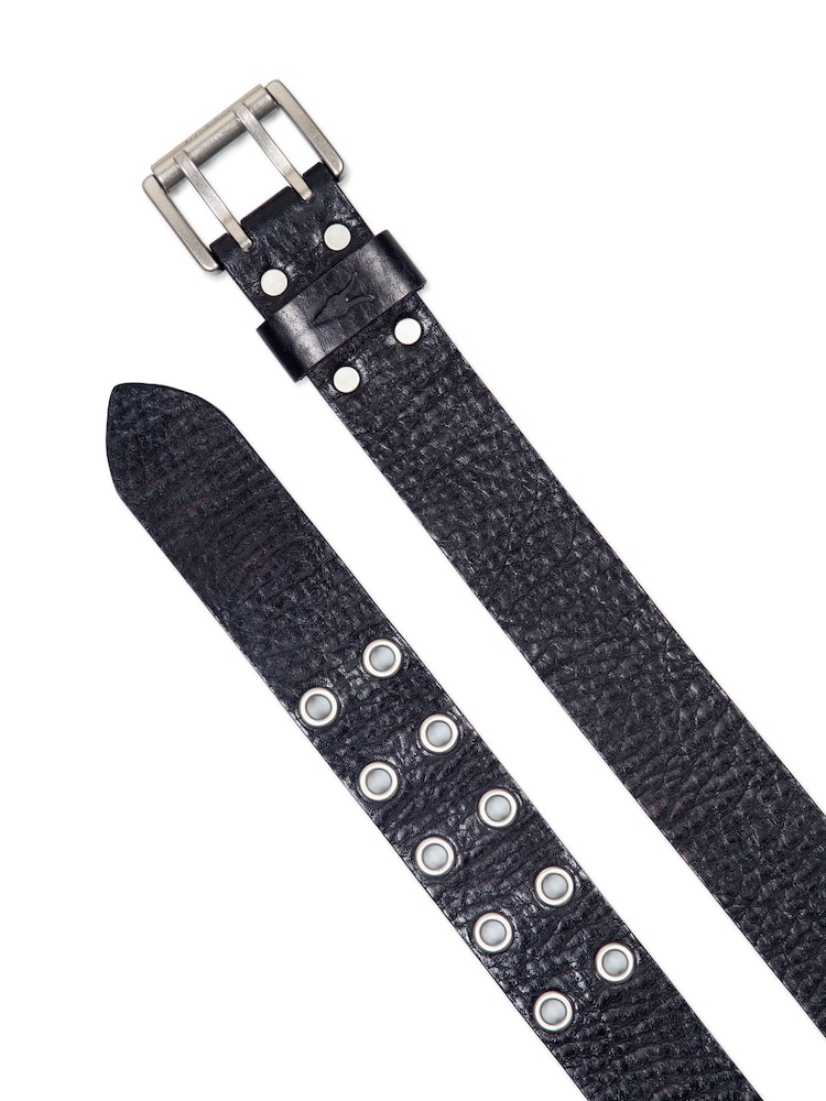 AllSaints Black 38 MM Distredded Leather Eyelet Belt - Image 3 of 3