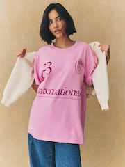 Pink Sporty Football Inspired Graphic Short Sleeve Crew Neck 100% Cotton T-Shirt - Image 3 of 8