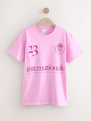 Pink Sporty Football Inspired Graphic Short Sleeve Crew Neck 100% Cotton T-Shirt - Image 6 of 8