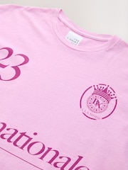 Pink Sporty Football Inspired Graphic Short Sleeve Crew Neck 100% Cotton T-Shirt - Image 8 of 8