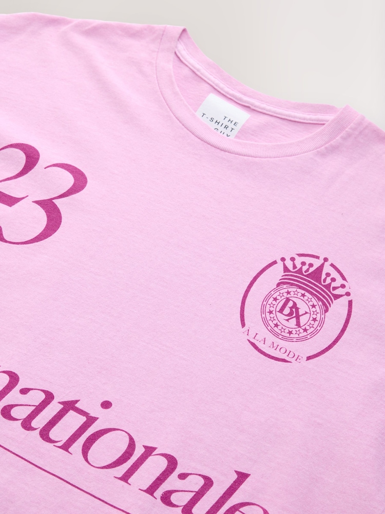 Pink Sporty Football Inspired Graphic Short Sleeve Crew Neck 100% Cotton T-Shirt - Image 8 of 8