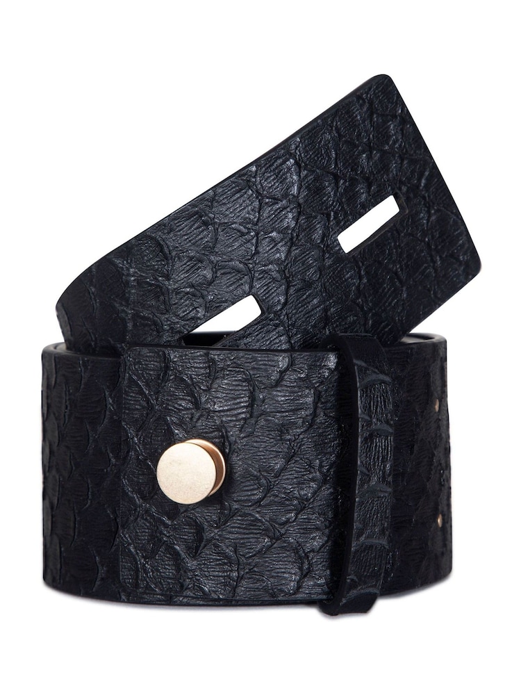 AllSaints Black 57Mm Snake Belt with Collar Stud Closure - Image 1 of 3