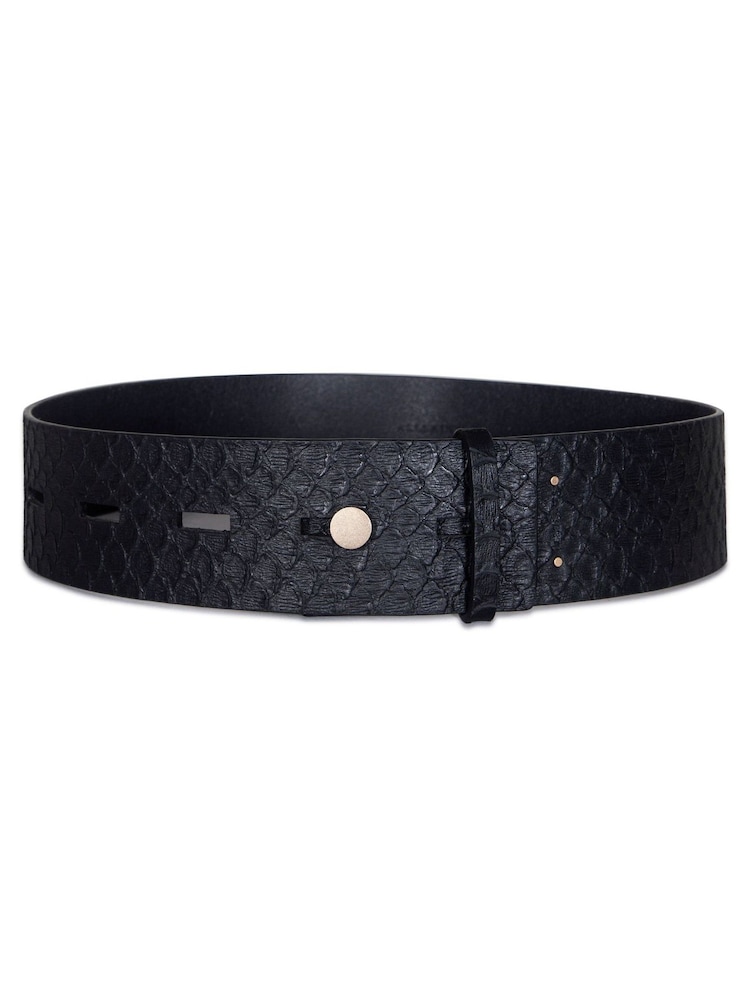 AllSaints Black 57Mm Snake Belt with Collar Stud Closure - Image 2 of 3