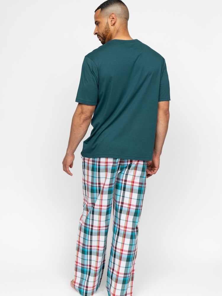 Cyberjammies Green Check Pyjama Bottoms and Solid Jersey T-Shirt - Image 2 of 3