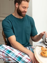 Cyberjammies Green Check Pyjama Bottoms and Solid Jersey T-Shirt - Image 3 of 3