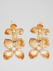 LK Bennett Natural Blossom Pearl & Gold Double Flower Studs - Image 1 of 2