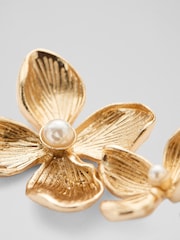 LK Bennett Natural Blossom Pearl & Gold Double Flower Studs - Image 2 of 2