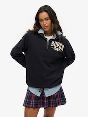 Superdry Blue Oversized 100% Cotton Vintage Athletic Zip Henley Jumper - Image 1 of 4