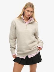 Superdry Natural Oversized 100% Cotton Essential Logo Henley Sweatshirt - Image 1 of 3