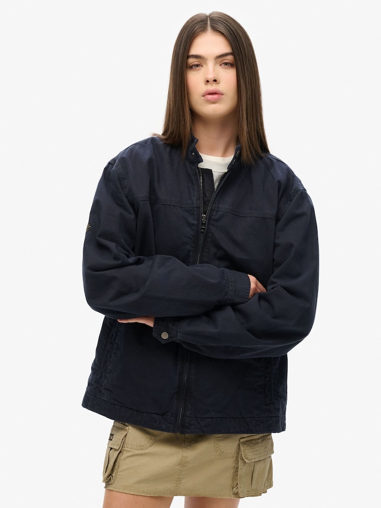 Superdry Blue Oversized Classic Harrington 100% Cotton Jacket - Image 3 of 3