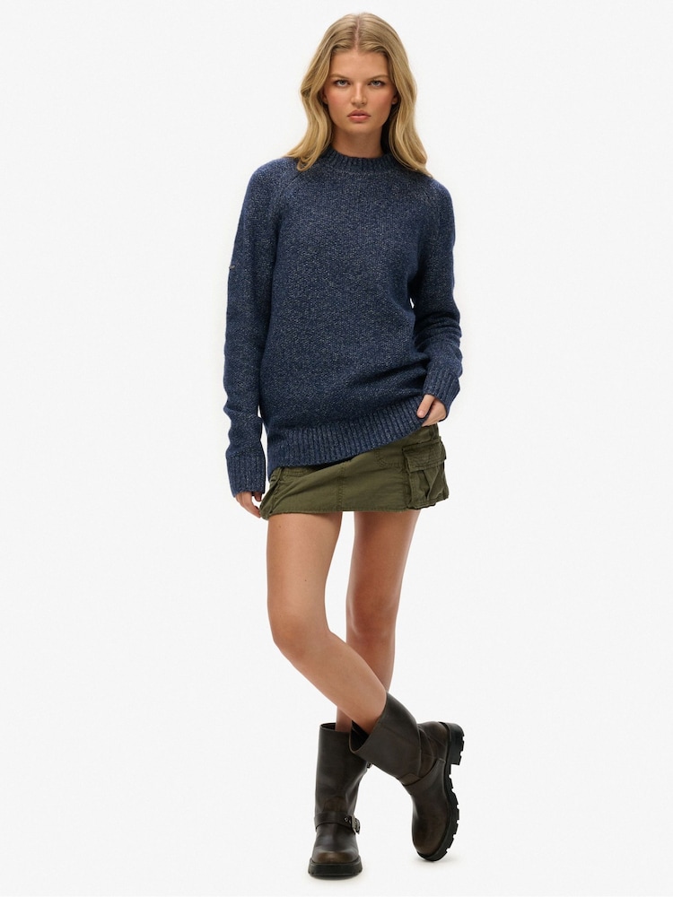 Superdry Blue Oversized Chunky Raglan Jumper - Image 2 of 5