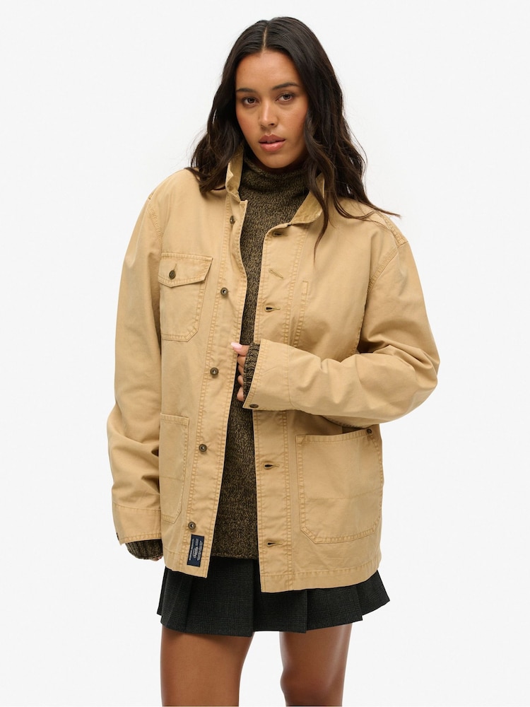 Superdry Natural Oversized The Merchant Store Work 100% Cotton Jacket - Image 1 of 2
