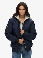Superdry Blue Oversized Military Hooded MA1 100% Cotton Jacket - Image 1 of 3