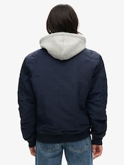 Superdry Blue Oversized Military Hooded MA1 100% Cotton Jacket - Image 2 of 3
