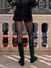 Black Flocked Patch Pocket Mini Denim Shorts - Image 3 of 6