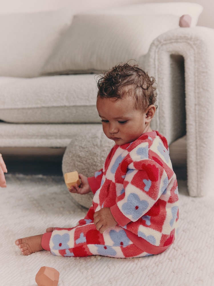 Red/ Purple Check Baby Fleece Tops and Leggings Set 2 Piece (0mths-2yrs) - Image 1 of 14