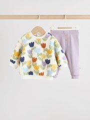 Cream/Purple Tulip - Baby Fleece Tops and Leggings Set 2 Piece (0mths-2yrs) - Slika 1 iz 12