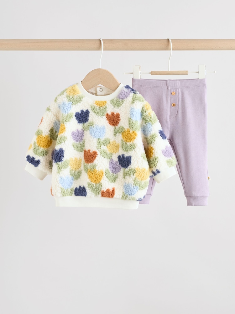 Cream/Purple Tulip - Baby Fleece Tops and Leggings Set 2 Piece (0mths-2yrs) - Slika 1 iz 12