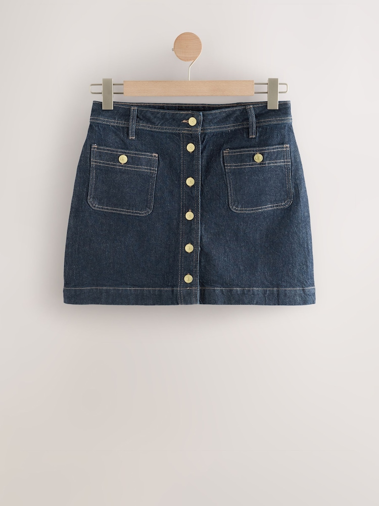 Rinse Denim Patch Pocket Mini Skirt - Image 1 of 4 Rinse Denim Patch Pocket Mini Skirt - Image 1 of 4