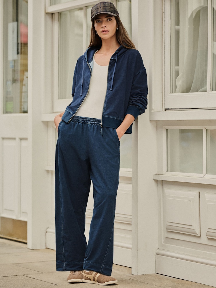Dark Blue Denim Jersey Zip Through Hoodie - Image 2 of 5 Dark Blue Denim Jersey Zip Through Hoodie - Image 2 of 5
