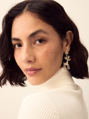 Gold Tone Christmas Reindeer Earrings - Image 2 of 7