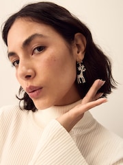 Gold Tone Christmas Reindeer Earrings - Image 4 of 7